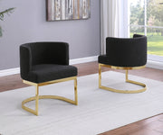 SC594 Modern Boucle Fabric Barrel Accent Chair with U-Shaped Gold Chrome Base, Low-Profile Vanity Dining Chair