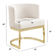 SC594 Modern Boucle Fabric Barrel Accent Chair with U-Shaped Gold Chrome Base, Low-Profile Vanity Dining Chair