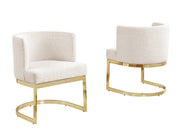 SC594 Modern Boucle Fabric Barrel Accent Chair with U-Shaped Gold Chrome Base, Low-Profile Vanity Dining Chair