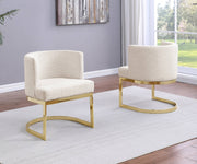 SC594 Modern Boucle Fabric Barrel Accent Chair with U-Shaped Gold Chrome Base, Low-Profile Vanity Dining Chair