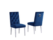 SC70 Elegant [Velvet / Faux Leather] Accent Dining Chair with Tufted Back, Decorative Chrome Ring Pull & Chrome Legs