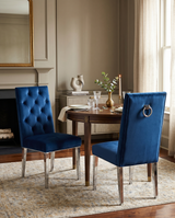 SC70 Elegant [Velvet / Faux Leather] Accent Dining Chair with Tufted Back, Decorative Chrome Ring Pull & Chrome Legs