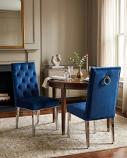 SC70 Elegant [Velvet / Faux Leather] Accent Dining Chair with Tufted Back, Decorative Chrome Ring Pull & Chrome Legs