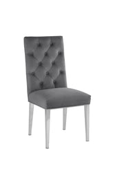 SC70 Elegant [Velvet / Faux Leather] Accent Dining Chair with Tufted Back, Decorative Chrome Ring Pull & Chrome Legs