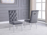 SC70 Elegant [Velvet / Faux Leather] Accent Dining Chair with Tufted Back, Decorative Chrome Ring Pull & Chrome Legs by Quality Living Furniture