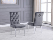 SC70 Elegant [Velvet / Faux Leather] Accent Dining Chair with Tufted Back, Decorative Chrome Ring Pull & Chrome Legs