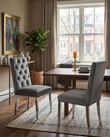 SC70 Elegant [Velvet / Faux Leather] Accent Dining Chair with Tufted Back, Decorative Chrome Ring Pull & Chrome Legs