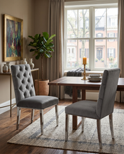 SC70 Elegant [Velvet / Faux Leather] Accent Dining Chair with Tufted Back, Decorative Chrome Ring Pull & Chrome Legs