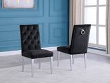 SC70 Elegant [Velvet / Faux Leather] Accent Dining Chair with Tufted Back, Decorative Chrome Ring Pull & Chrome Legs by Quality Living Furniture