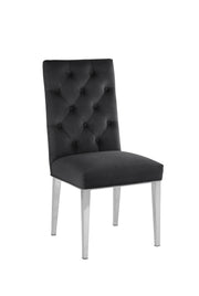 SC70 Elegant [Velvet / Faux Leather] Accent Dining Chair with Tufted Back, Decorative Chrome Ring Pull & Chrome Legs