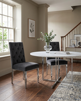 SC70 Elegant [Velvet / Faux Leather] Accent Dining Chair with Tufted Back, Decorative Chrome Ring Pull & Chrome Legs