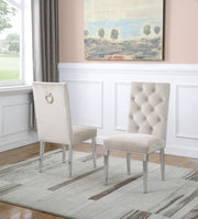 SC70 Elegant [Velvet / Faux Leather] Accent Dining Chair with Tufted Back, Decorative Chrome Ring Pull & Chrome Legs