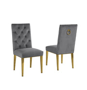 SC74 Elegant [Velvet / Faux Leather] Accent Dining Chair with Tufted Back, Decorative Gold Ring Pull & Gold Legs