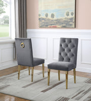SC74 Elegant [Velvet / Faux Leather] Accent Dining Chair with Tufted Back, Decorative Gold Ring Pull & Gold Legs