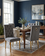 SC74 Elegant [Velvet / Faux Leather] Accent Dining Chair with Tufted Back, Decorative Gold Ring Pull & Gold Legs