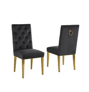 SC74 Elegant [Velvet / Faux Leather] Accent Dining Chair with Tufted Back, Decorative Gold Ring Pull & Gold Legs