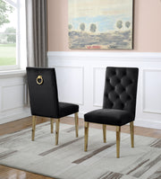 SC74 Elegant [Velvet / Faux Leather] Accent Dining Chair with Tufted Back, Decorative Gold Ring Pull & Gold Legs