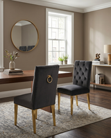 SC74 Elegant [Velvet / Faux Leather] Accent Dining Chair with Tufted Back, Decorative Gold Ring Pull & Gold Legs