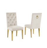 SC74 Elegant [Velvet / Faux Leather] Accent Dining Chair with Tufted Back, Decorative Gold Ring Pull & Gold Legs