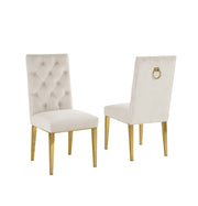 SC74 Elegant [Velvet / Faux Leather] Accent Dining Chair with Tufted Back, Decorative Gold Ring Pull & Gold Legs