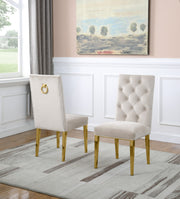 SC74 Elegant [Velvet / Faux Leather] Accent Dining Chair with Tufted Back, Decorative Gold Ring Pull & Gold Legs