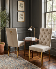 SC74 Elegant [Velvet / Faux Leather] Accent Dining Chair with Tufted Back, Decorative Gold Ring Pull & Gold Legs