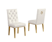 SC74 Elegant [Velvet / Faux Leather] Accent Dining Chair with Tufted Back, Decorative Gold Ring Pull & Gold Legs