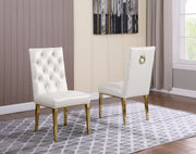 SC74 Elegant [Velvet / Faux Leather] Accent Dining Chair with Tufted Back, Decorative Gold Ring Pull & Gold Legs