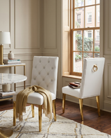 SC74 Elegant [Velvet / Faux Leather] Accent Dining Chair with Tufted Back, Decorative Gold Ring Pull & Gold Legs