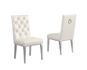 SC70 Elegant [Velvet / Faux Leather] Accent Dining Chair with Tufted Back, Decorative Chrome Ring Pull & Chrome Legs