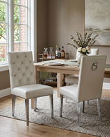 SC70 Elegant [Velvet / Faux Leather] Accent Dining Chair with Tufted Back, Decorative Chrome Ring Pull & Chrome Legs