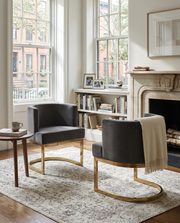 SC90 Modern Velvet Barrel Accent Chair with U-Shaped Gold Metal Base, Upholstered Vanity Dining Chair