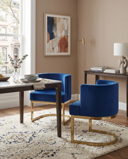 SC90 Modern Velvet Barrel Accent Chair with U-Shaped Gold Metal Base, Upholstered Vanity Dining Chair
