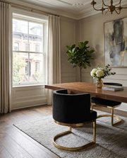 SC90 Modern Velvet Barrel Accent Chair with U-Shaped Gold Metal Base, Upholstered Vanity Dining Chair