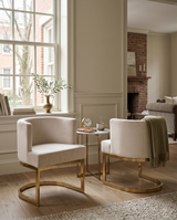 SC90 Modern Velvet Barrel Accent Chair with U-Shaped Gold Metal Base, Upholstered Vanity Dining Chair