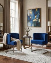 SC94 Modern Velvet Barrel Accent Chair with U-Shaped Chrome Metal Base, Upholstered Vanity Dining Chair