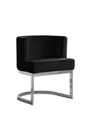 SC94 Modern Velvet Barrel Accent Chair with U-Shaped Chrome Metal Base, Upholstered Vanity Dining Chair