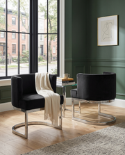 SC94 Modern Velvet Barrel Accent Chair with U-Shaped Chrome Metal Base, Upholstered Vanity Dining Chair