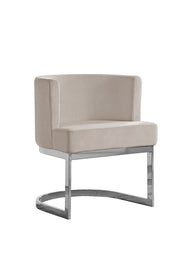 SC94 Modern Velvet Barrel Accent Chair with U-Shaped Chrome Metal Base, Upholstered Vanity Dining Chair
