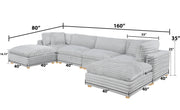 Oversized Modular Sectional Sofa, Deep Seat Cloud Couch in [Corduroy / Boucle] with Natural Wood Legs