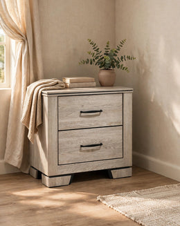 Transitional Grey-Beige Wood Nightstand with USB Charging Ports (B830) by Quality Living Furniture